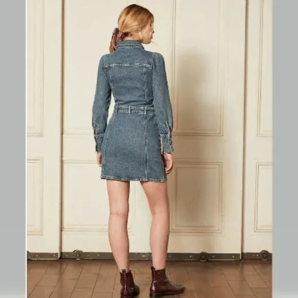 Boyish Emmett Puff Shoulder Denim Dress in Mirror Blue Size XL NWT - Picture 2 of 14